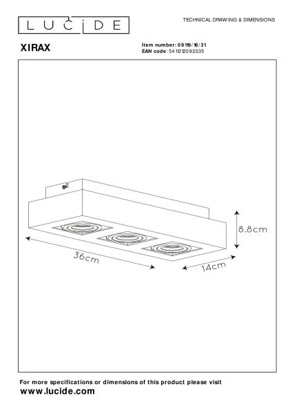 Lucide XIRAX - Spot plafond - LED Dim to warm - GU10 - 3x5W 2200K/3000K - Blanc - TECHNISCH